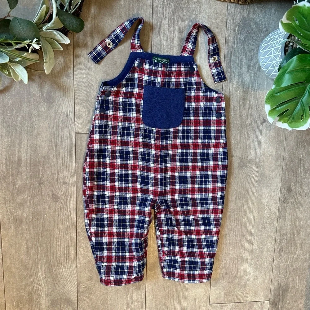 Vintage Children’s Place Baby Boy Flannel Fleece Lined Overalls